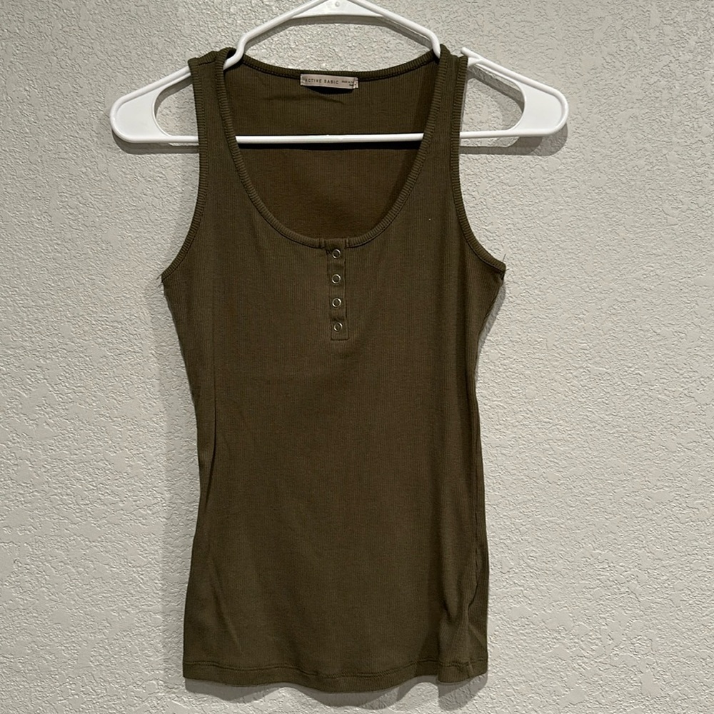 Active Basic Olive Green Tank Top